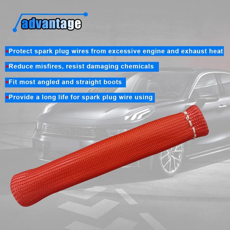 BDZMC 8PCS Spark Plug Wire Heat Shield Sleeve, 1500° Spark Plug Wire Cover Wrap for SBC BBC 350 454, 6 Inch Spark Plug Boot Protector Sleeve, Universal Sleeve Cover Replacement for Most Cars (Red) - Image 4